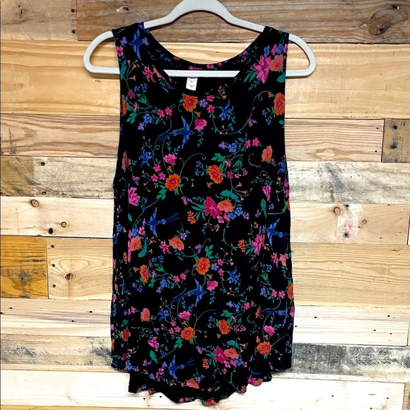 Old Navy size XL Black Floral Sleeveless Soft Stretchy Lightweight Tank Top - Picture 1 of 6
